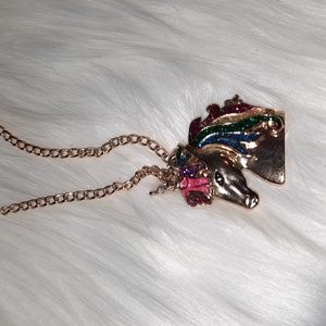 Rhinestone Unicorn 'believe' 16 adj necklace goldtone sweet kawaii